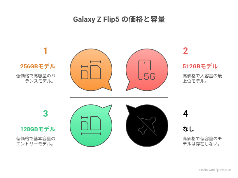 Galaxy Z Flip5 の価格と容量別ラインナップ